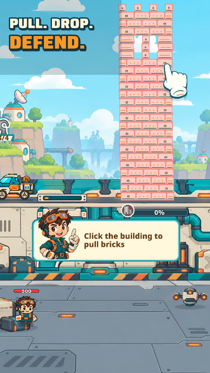 BoltStack gameplay: pull, drop, defend
